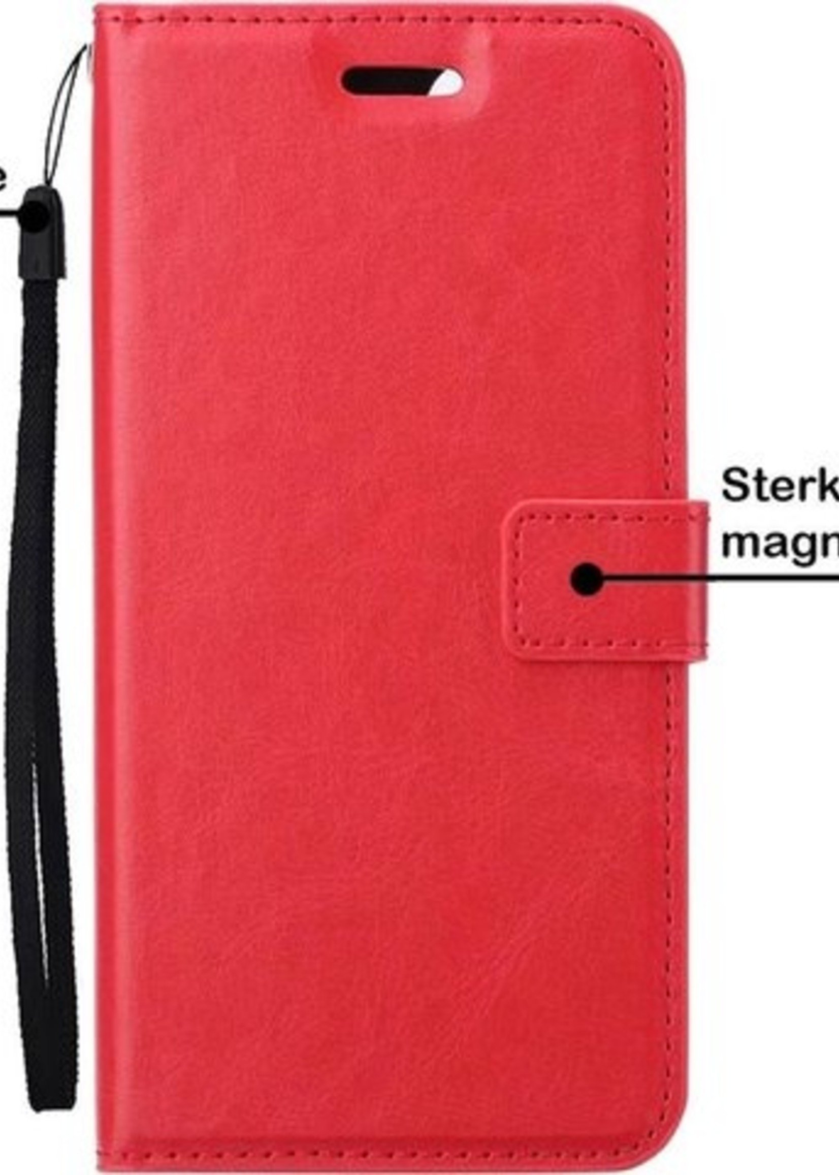 BTH Hoesje Geschikt voor iPhone 12 Mini Hoesje Book Case Hoes Portemonnee Cover Walletcase Met 2x Screenprotector - Hoes Geschikt voor iPhone 12 Mini Hoes Bookcase Hoesje - Rood
