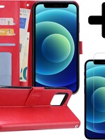BTH BTH iPhone 12 Hoesje Bookcase met screenprotector met dichte notch - Rood