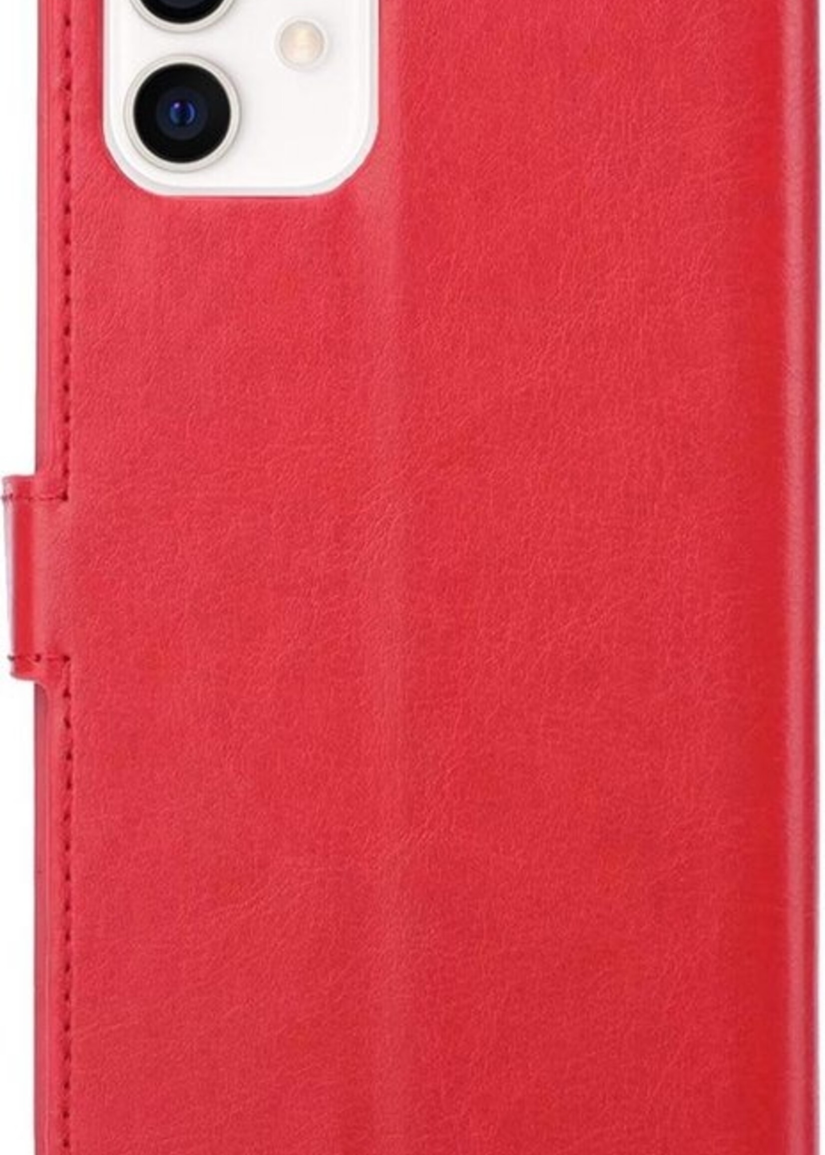 BTH Hoesje Geschikt voor iPhone 12 Hoesje Book Case Hoes Portemonnee Cover Walletcase Met Screenprotector - Hoes Geschikt voor iPhone 12 Hoes Bookcase Hoesje - Rood