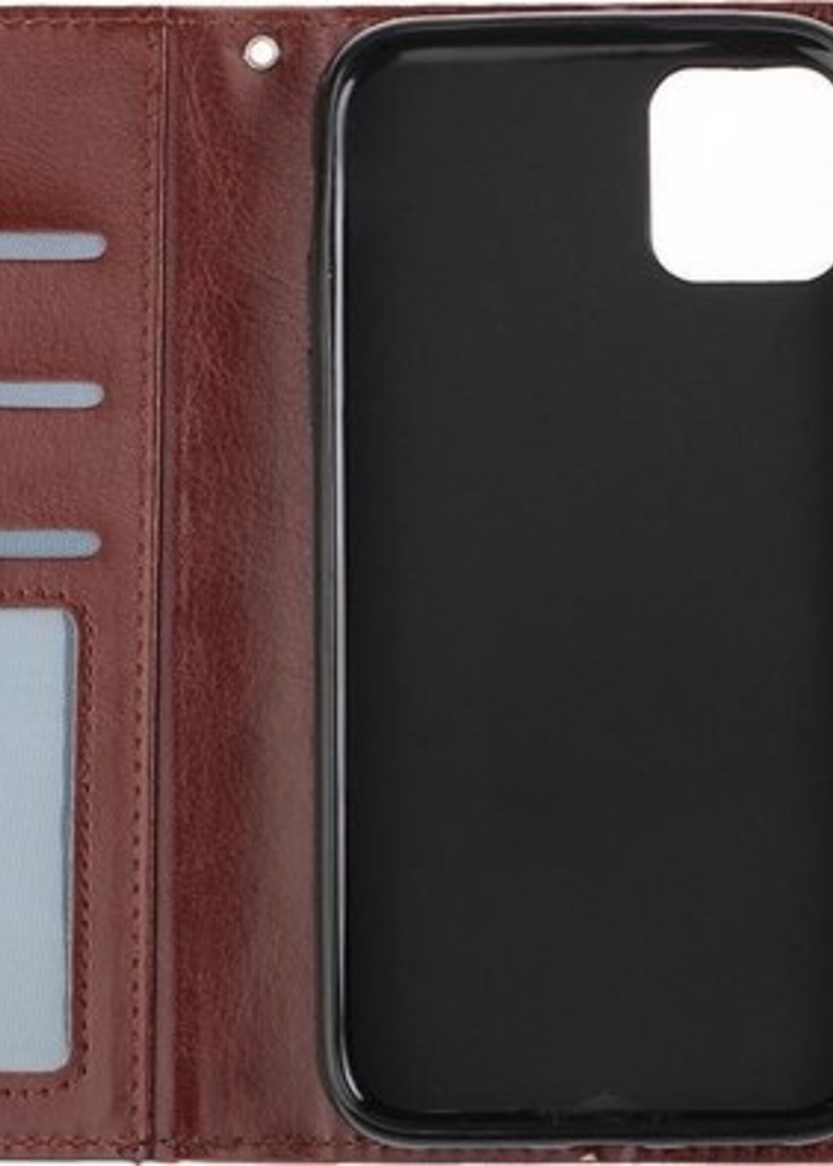 BTH Hoesje Geschikt voor iPhone 12 Hoesje Book Case Hoes Portemonnee Cover Walletcase Met Screenprotector - Hoes Geschikt voor iPhone 12 Hoes Bookcase Hoesje - Bruin