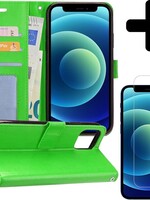 BTH BTH iPhone 12 Hoesje Bookcase met screenprotector met dichte notch - Groen