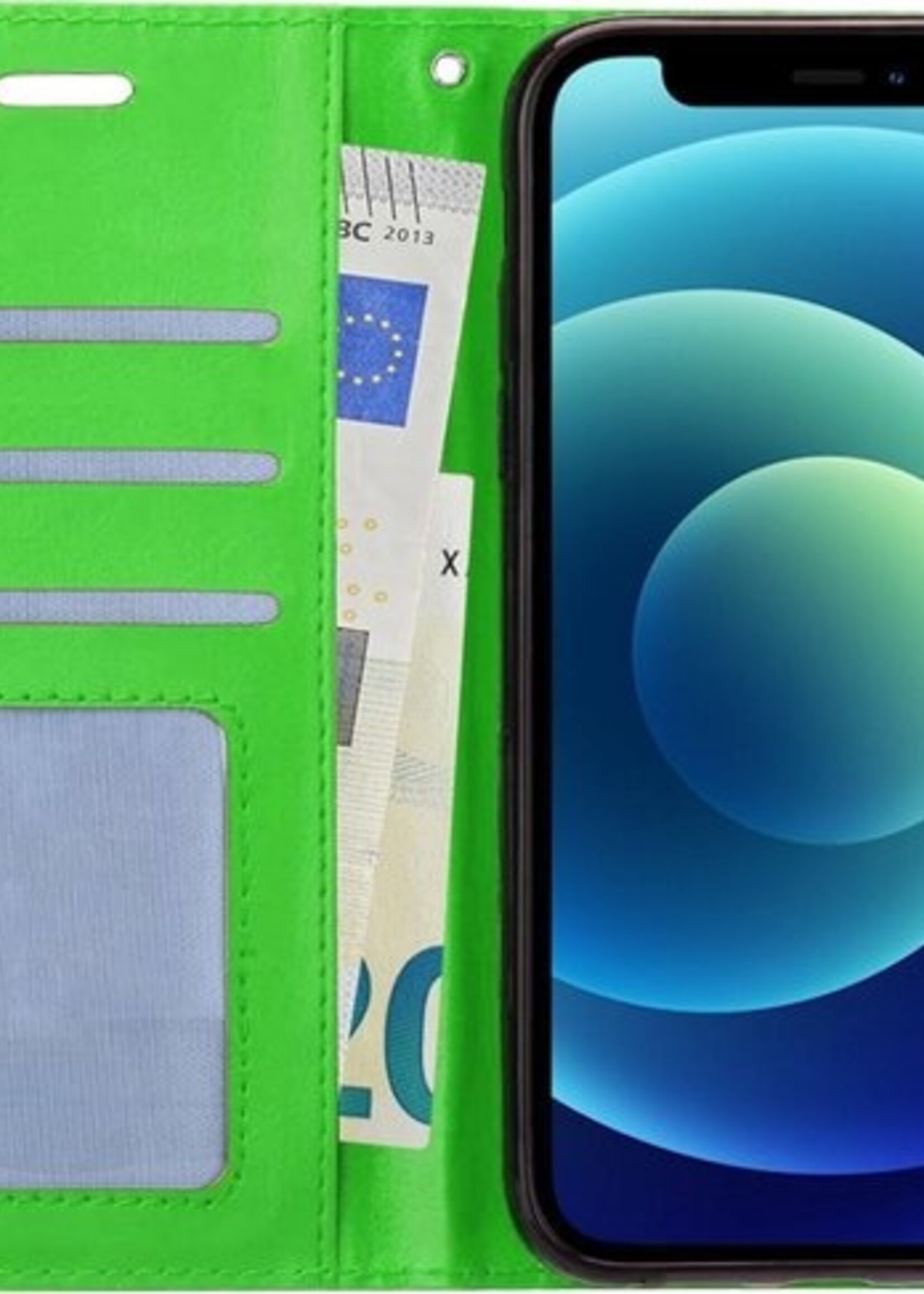 BTH Hoesje Geschikt voor iPhone 12 Hoesje Book Case Hoes Portemonnee Cover Walletcase Met Screenprotector - Hoes Geschikt voor iPhone 12 Hoes Bookcase Hoesje - Groen