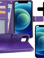 BTH BTH iPhone 12 Hoesje Bookcase met screenprotector met dichte notch - Paars