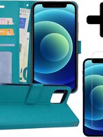 BTH BTH iPhone 12 Hoesje Bookcase met screenprotector met dichte notch - Turquoise
