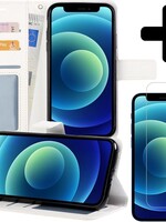 BTH BTH iPhone 12 Hoesje Bookcase met screenprotector met dichte notch - Wit
