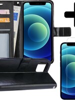 BTH BTH iPhone 12 Hoesje Bookcase met screenprotector met dichte notch - Zwart