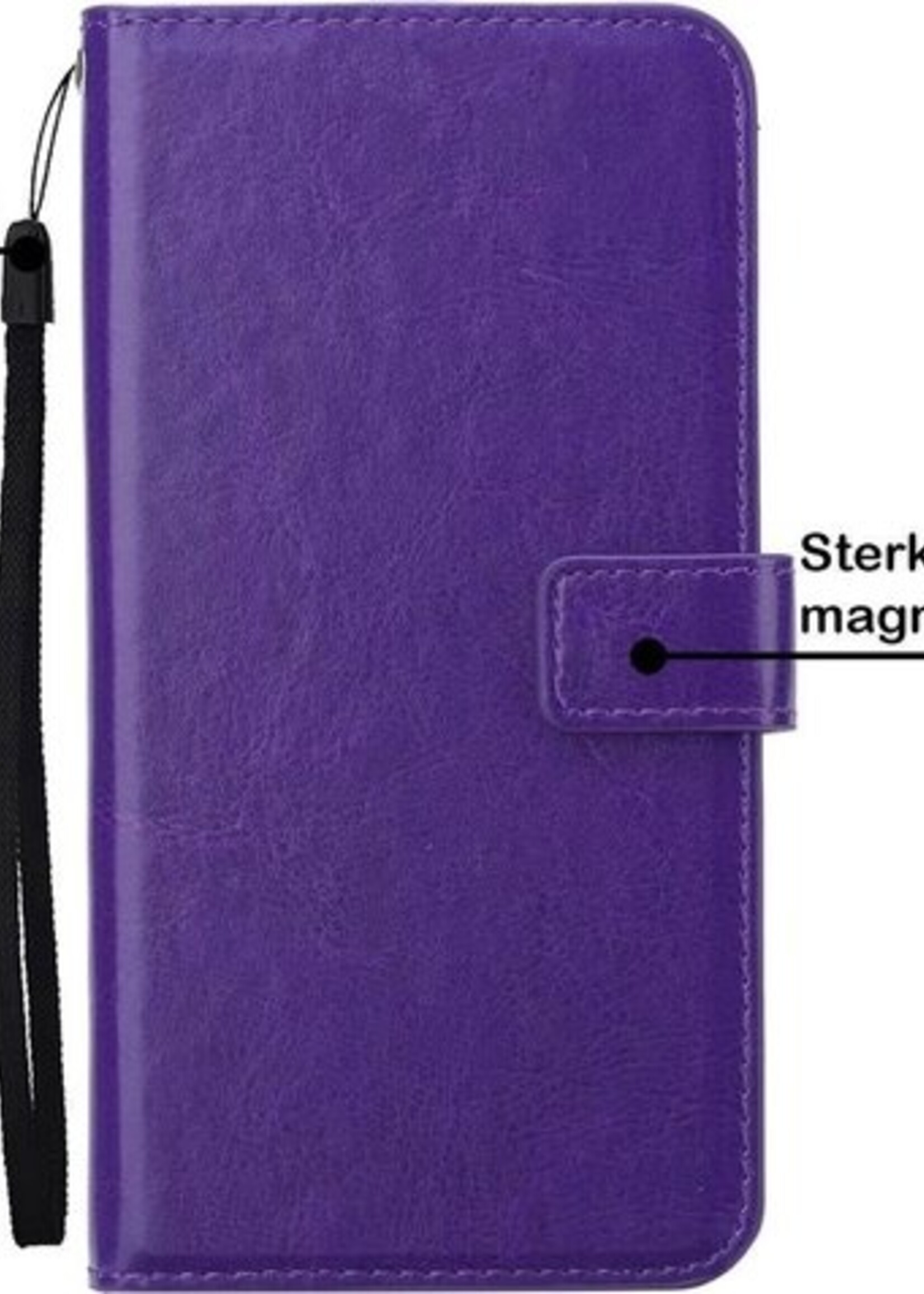 BTH Hoesje Geschikt voor iPhone 12 Hoesje Book Case Hoes Portemonnee Cover Walletcase Met 2x Screenprotector - Hoes Geschikt voor iPhone 12 Hoes Bookcase Hoesje - Paars