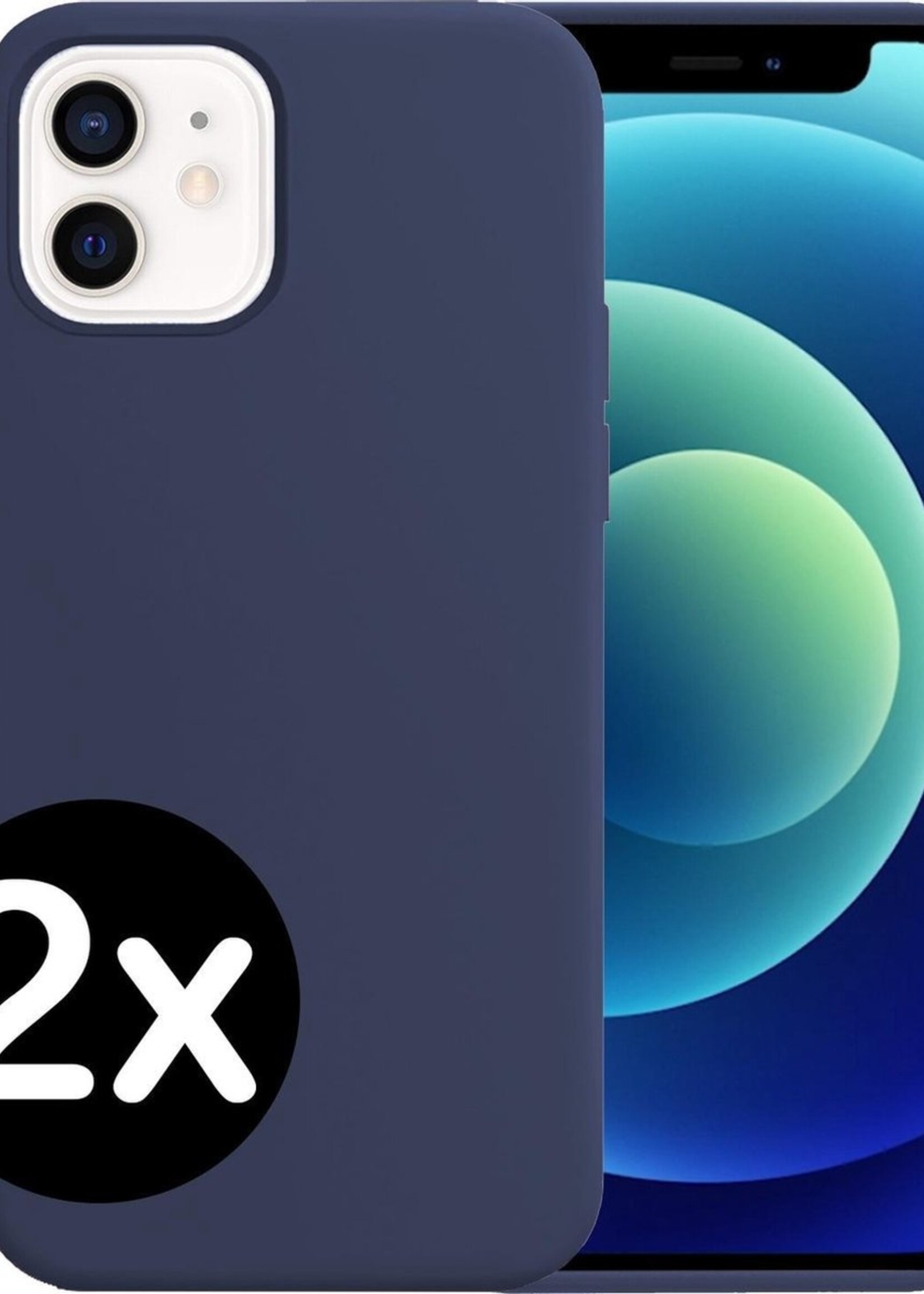 BTH Hoesje Geschikt voor iPhone 12 Mini Hoesje Siliconen Case Hoes - Hoes Geschikt voor iPhone 12 Mini Hoes Cover Case - Donkerblauw - 2 PACK