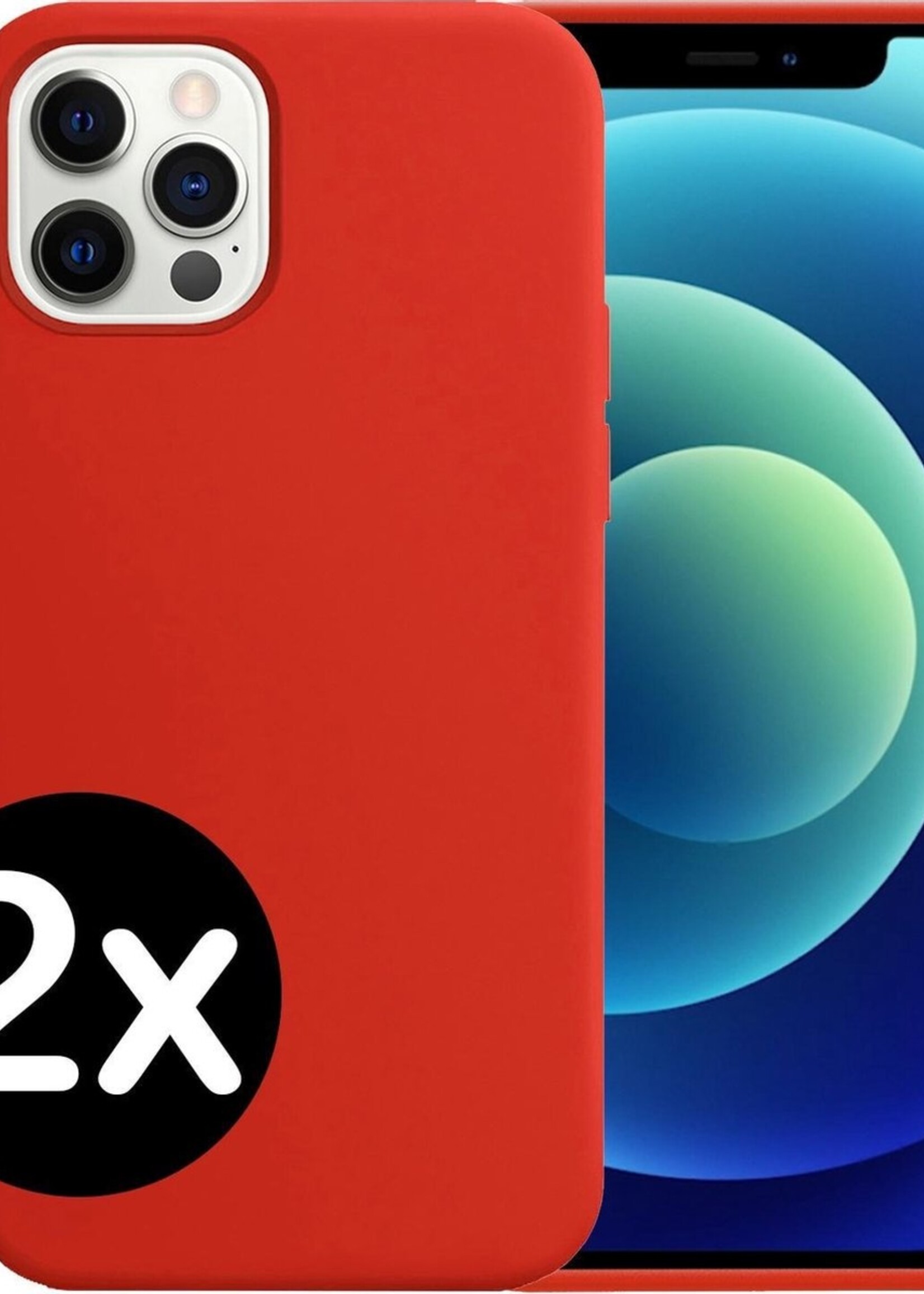 BTH Hoesje Geschikt voor iPhone 12 Pro Max Hoesje Siliconen Case Hoes - Hoes Geschikt voor iPhone 12 Pro Max Hoes Cover Case - Rood - 2 PACK