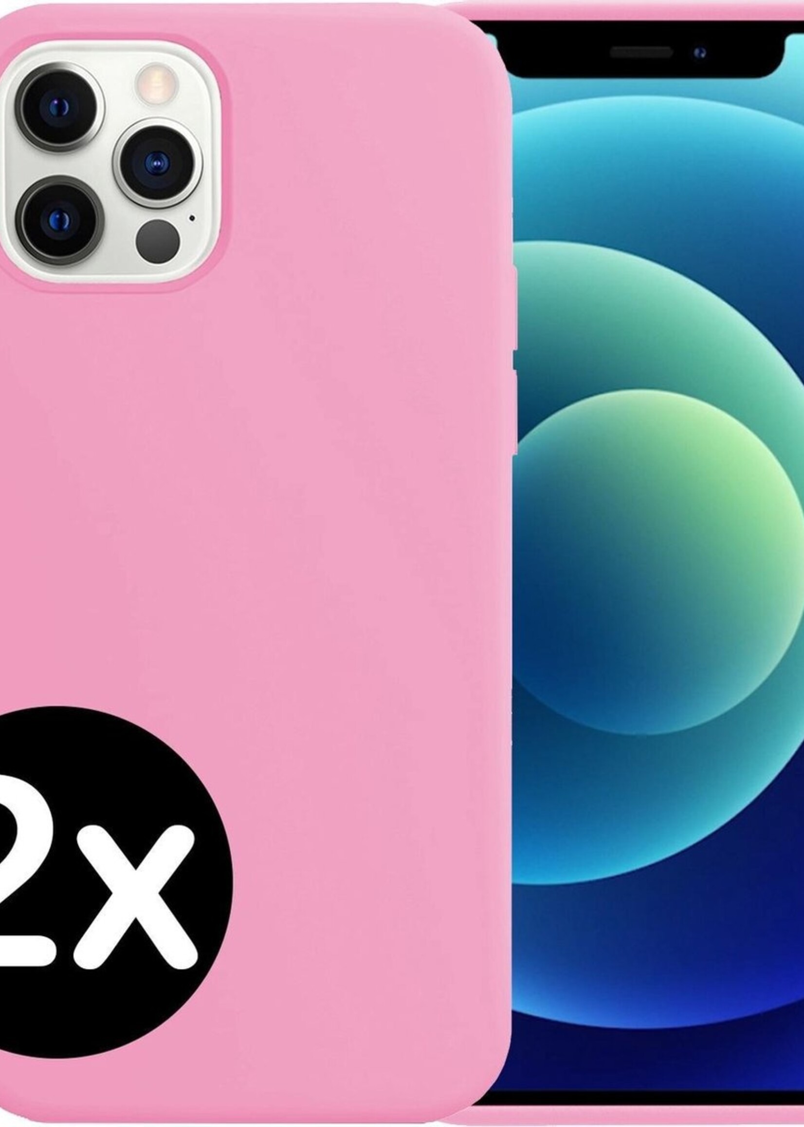 BTH Hoesje Geschikt voor iPhone 12 Pro Max Hoesje Siliconen Case Hoes - Hoes Geschikt voor iPhone 12 Pro Max Hoes Cover Case - Lichtroze - 2 PACK