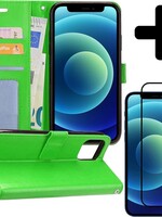 BTH BTH iPhone 12 Mini Hoesje Bookcase met screenprotector full cover - Groen