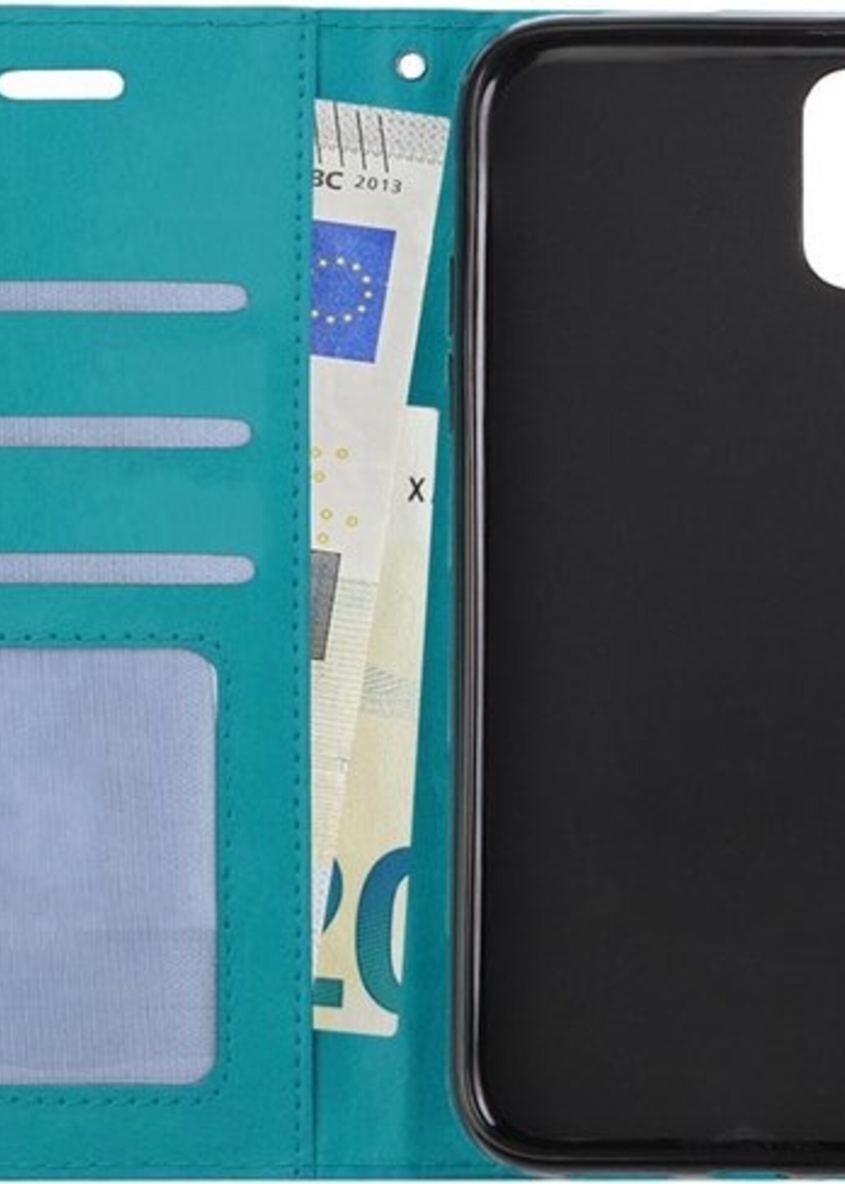 BTH Hoesje Geschikt voor iPhone 12 Mini Hoesje Book Case Hoes Portemonnee Cover Walletcase Met Screenprotector - Hoes Geschikt voor iPhone 12 Mini Hoes Bookcase Hoesje - Turquoise