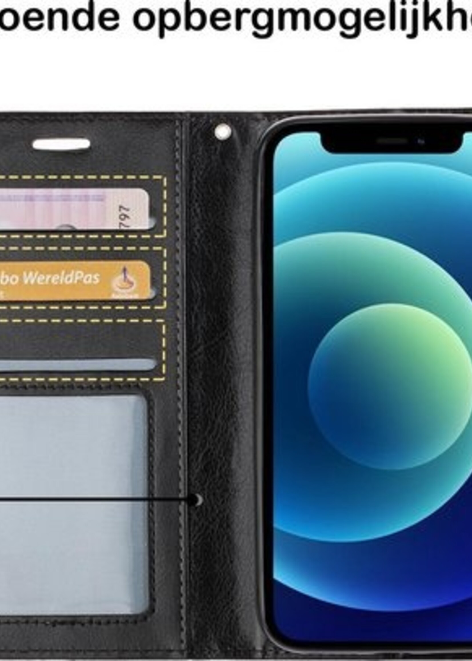 BTH Hoesje Geschikt voor iPhone 12 Mini Hoesje Book Case Hoes Portemonnee Cover Walletcase Met Screenprotector - Hoes Geschikt voor iPhone 12 Mini Hoes Bookcase Hoesje - Zwart