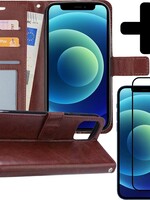 BTH BTH iPhone 12 Pro Max Hoesje Bookcase met screenprotector full cover - Bruin