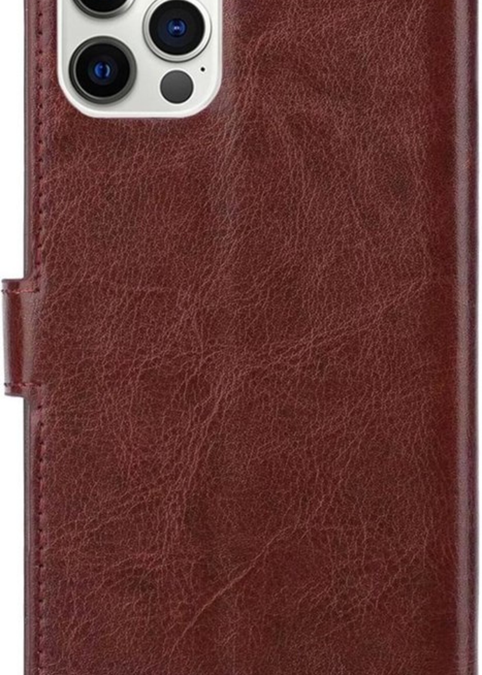 BTH Hoesje Geschikt voor iPhone 12 Pro Max Hoesje Book Case Hoes Portemonnee Cover Walletcase Met Screenprotector - Hoes Geschikt voor iPhone 12 Pro Max Hoes Bookcase Hoesje - Bruin
