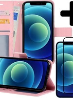 BTH BTH iPhone 12 Pro Max Hoesje Bookcase met screenprotector full cover - Lichtroze