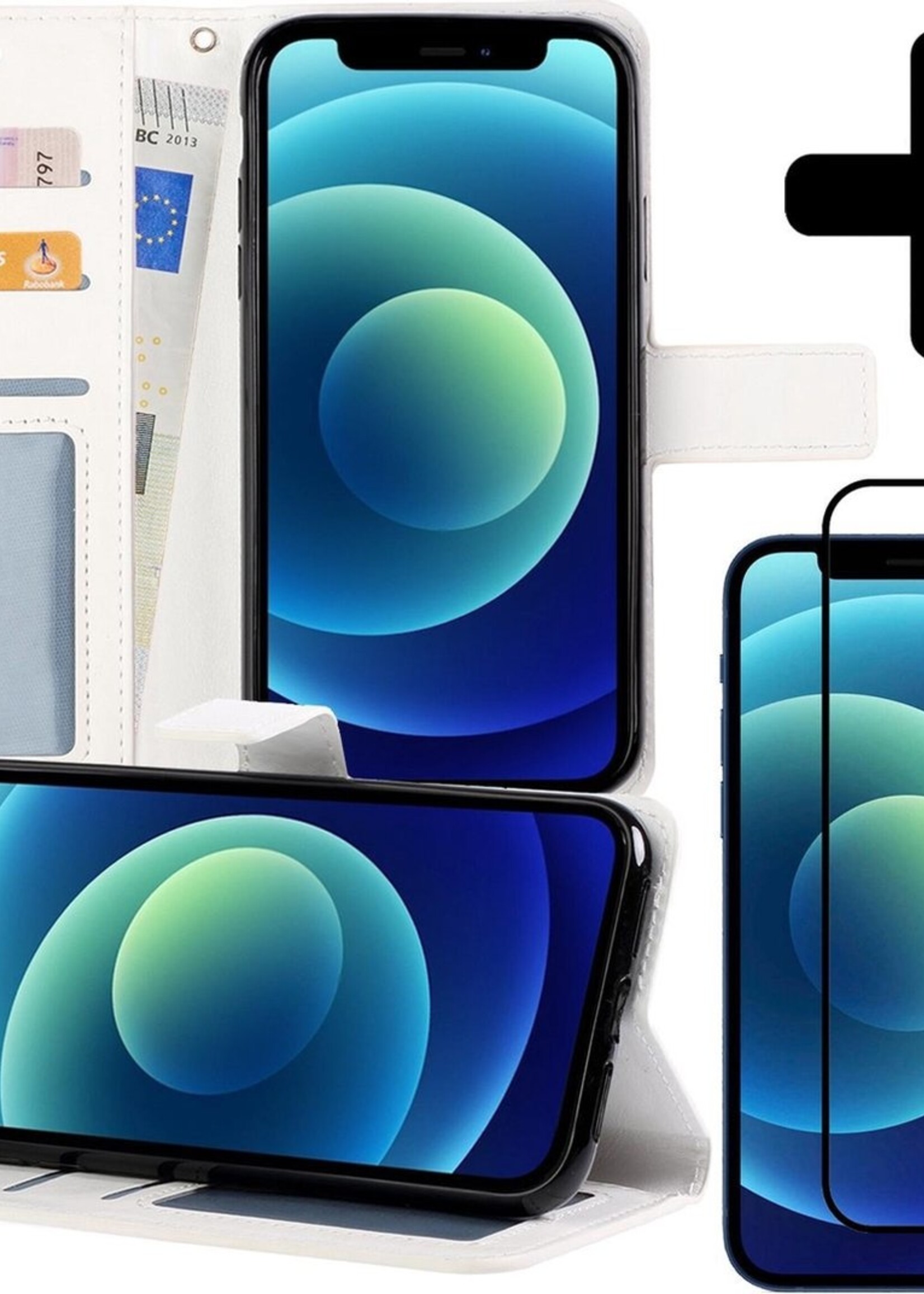 BTH Hoesje Geschikt voor iPhone 12 Pro Max Hoesje Book Case Hoes Portemonnee Cover Walletcase Met Screenprotector - Hoes Geschikt voor iPhone 12 Pro Max Hoes Bookcase Hoesje - Wit