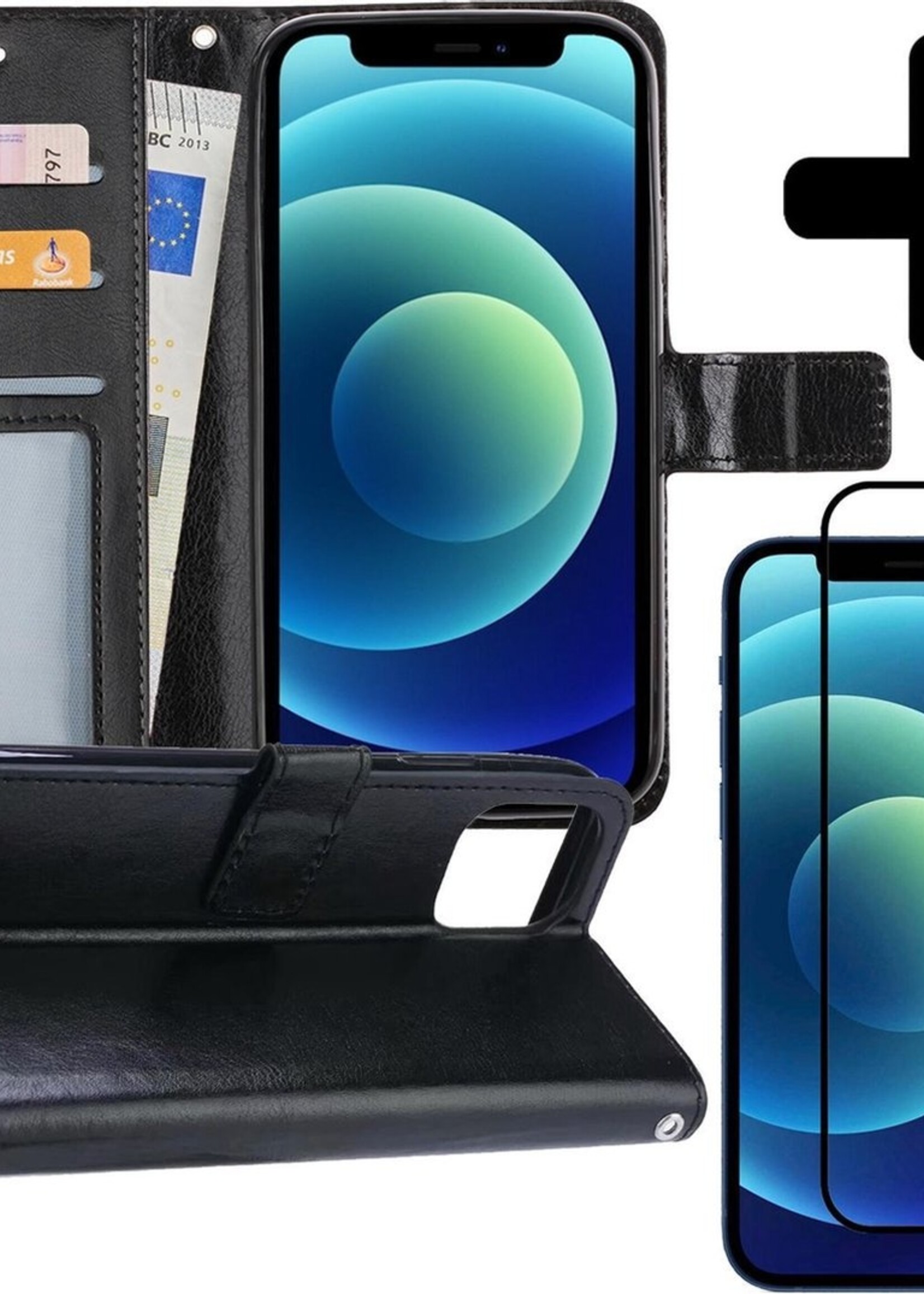 BTH Hoesje Geschikt voor iPhone 12 Pro Max Hoesje Book Case Hoes Portemonnee Cover Walletcase Met Screenprotector - Hoes Geschikt voor iPhone 12 Pro Max Hoes Bookcase Hoesje - Zwart