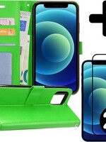 BTH BTH iPhone 12 Mini Hoesje Bookcase met 2x screenprotector full cover - Groen