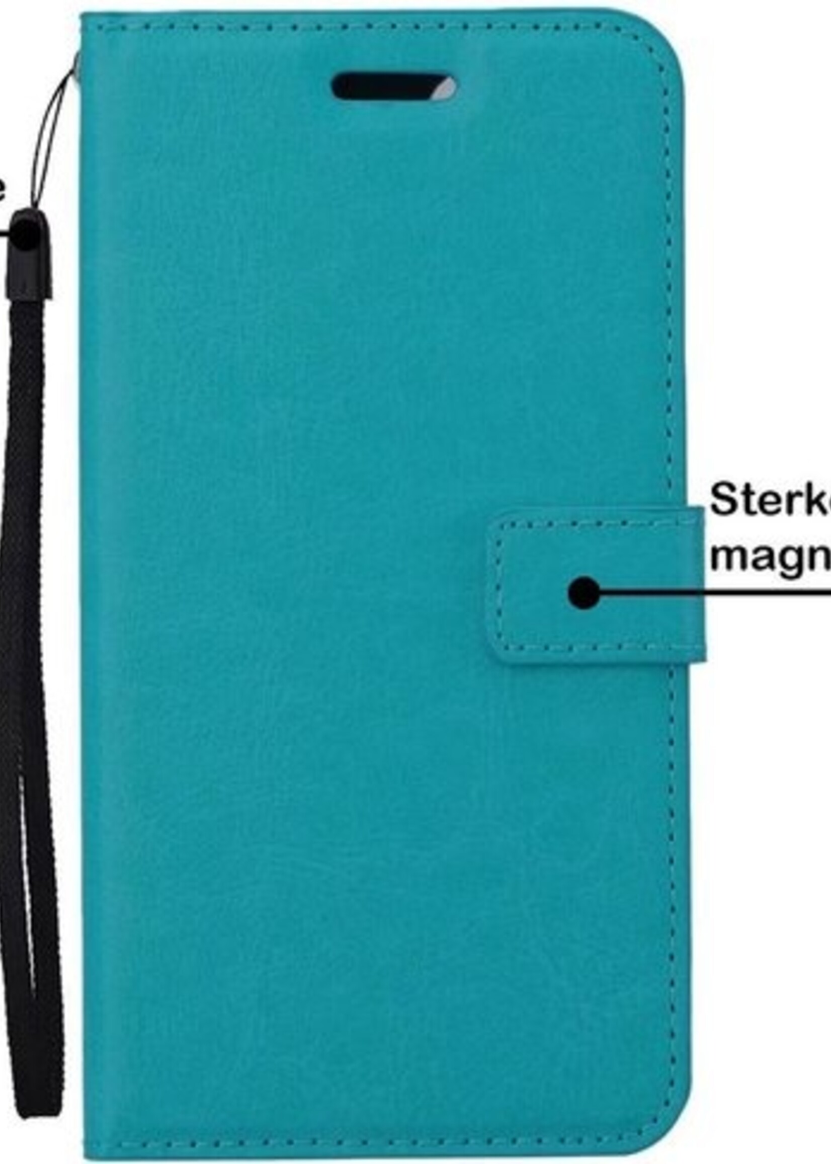 BTH Hoesje Geschikt voor iPhone 12 Mini Hoesje Book Case Hoes Portemonnee Cover Walletcase Met 2x Screenprotector - Hoes Geschikt voor iPhone 12 Mini Hoes Bookcase Hoesje - Turquoise