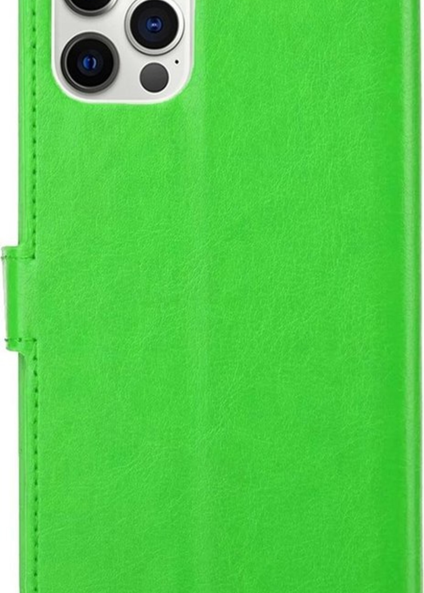 BTH Hoesje Geschikt voor iPhone 12 Pro Max Hoesje Book Case Hoes Portemonnee Cover Walletcase Met 2x Screenprotector - Hoes Geschikt voor iPhone 12 Pro Max Hoes Bookcase Hoesje - Groen