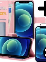 BTH BTH iPhone 12 Pro Max Hoesje Bookcase met 2x screenprotector full cover - Lichtroze