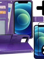 BTH BTH iPhone 12 Pro Max Hoesje Bookcase met 2x screenprotector full cover - Paars