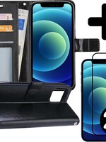 BTH BTH iPhone 12 Pro Max Hoesje Bookcase met 2x screenprotector full cover - Zwart