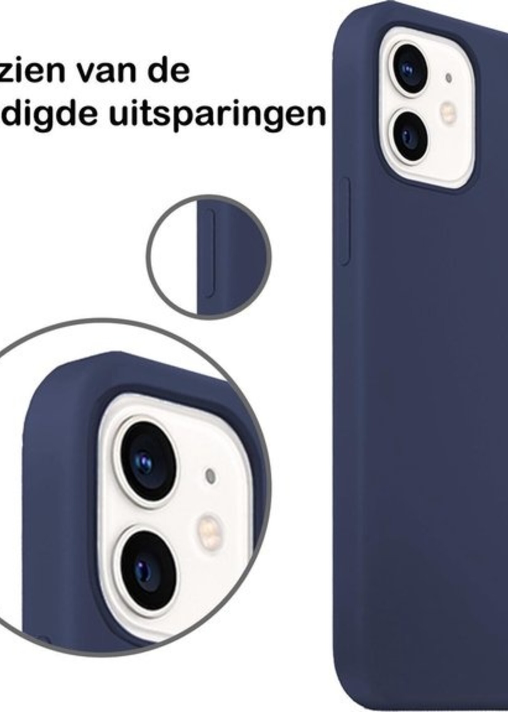 BTH Hoesje Geschikt voor iPhone 12 Mini Hoesje Siliconen Case Hoes Met Screenprotector - Hoes Geschikt voor iPhone 12 Mini Hoes Cover Case - Donkerblauw