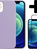BTH BTH iPhone 12 Mini Hoesje Siliconen Lila En Screenprotector Full Cover