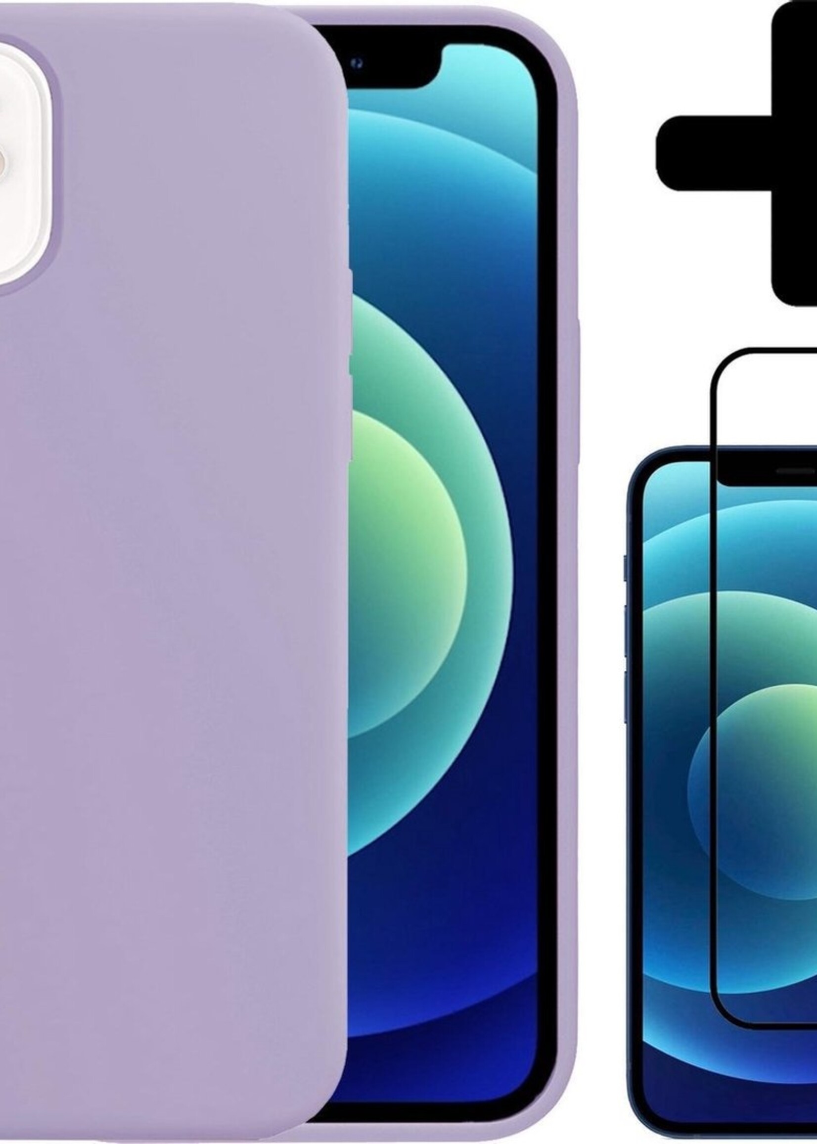 BTH Hoesje Geschikt voor iPhone 12 Mini Hoesje Siliconen Case Hoes Met Screenprotector - Hoes Geschikt voor iPhone 12 Mini Hoes Cover Case - Lila