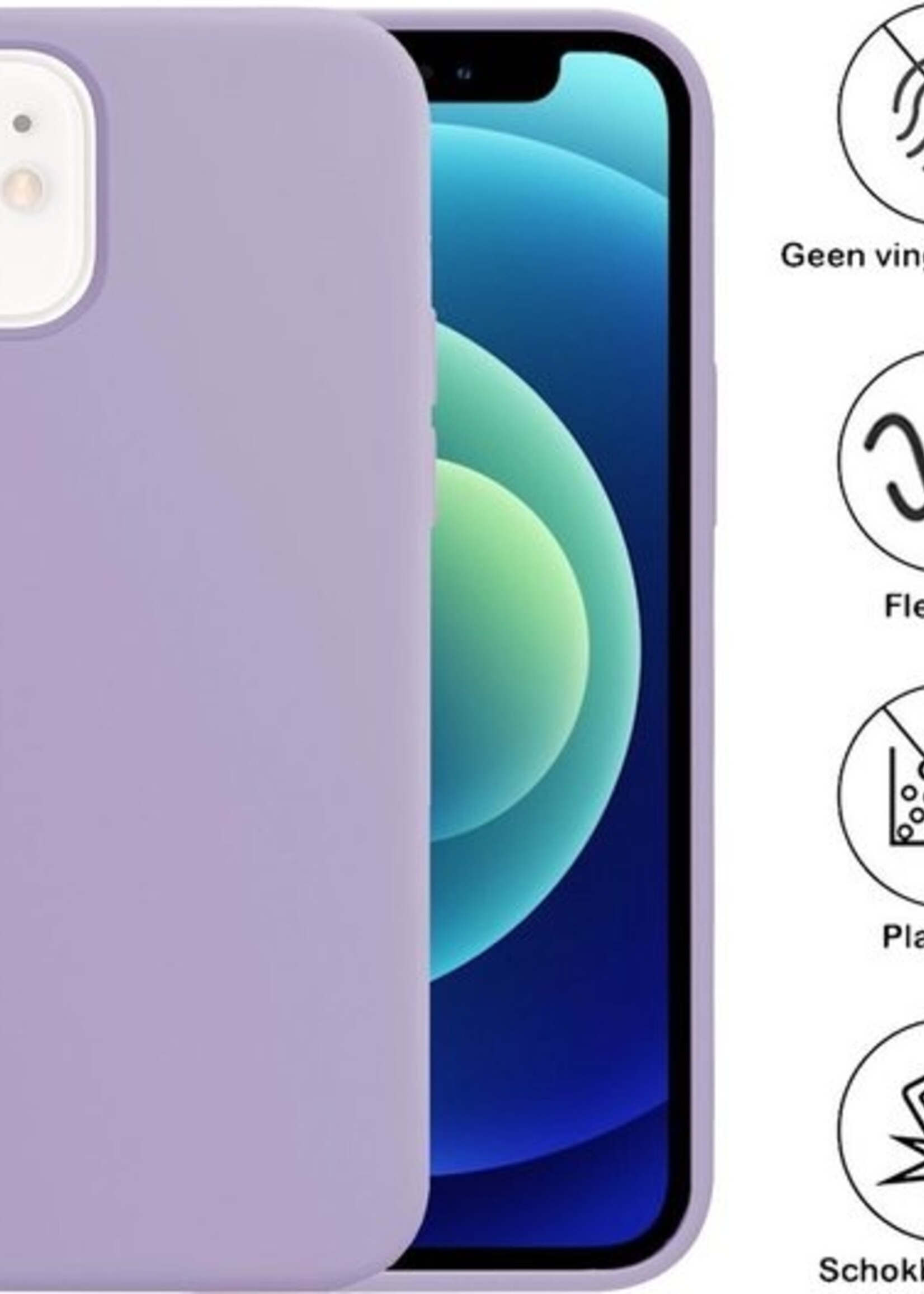 BTH Hoesje Geschikt voor iPhone 12 Mini Hoesje Siliconen Case Hoes Met Screenprotector - Hoes Geschikt voor iPhone 12 Mini Hoes Cover Case - Lila