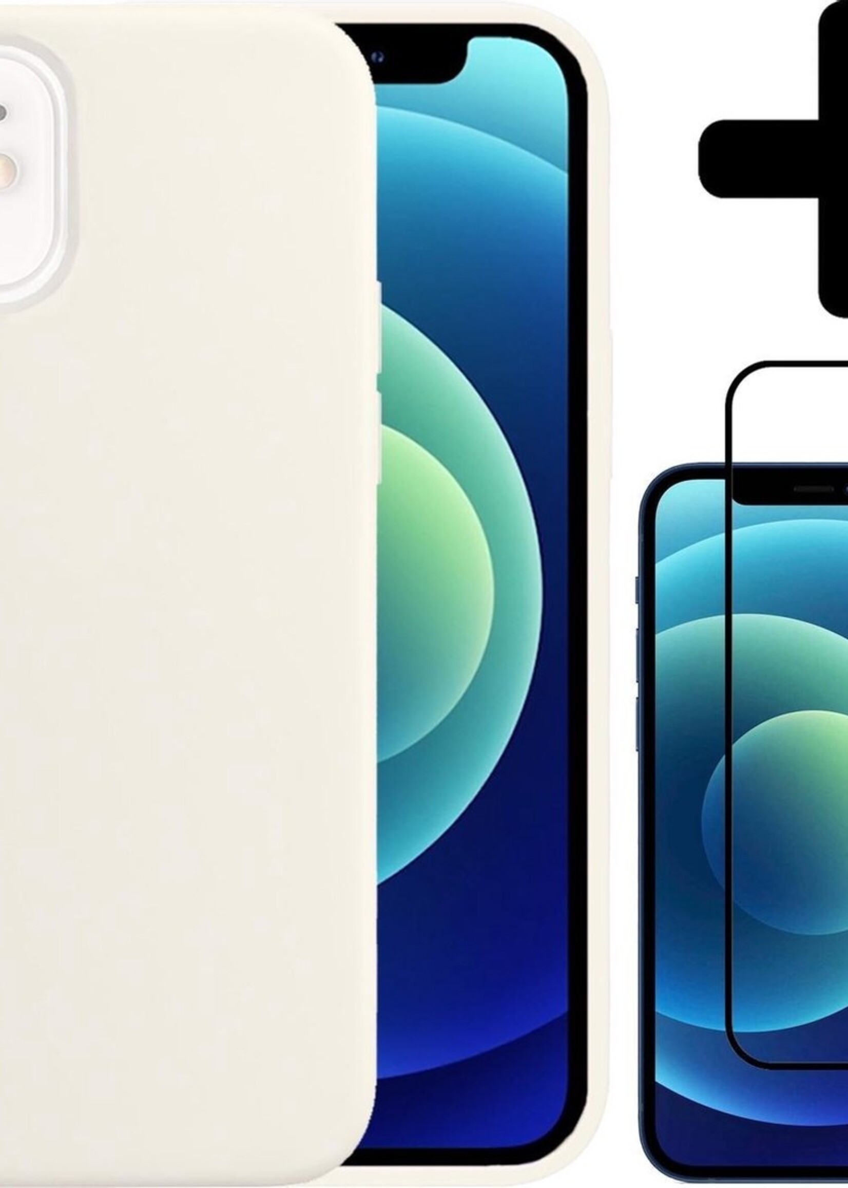 BTH Hoesje Geschikt voor iPhone 12 Mini Hoesje Siliconen Case Hoes Met Screenprotector - Hoes Geschikt voor iPhone 12 Mini Hoes Cover Case - Wit