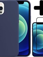BTH BTH iPhone 12 Pro Max Hoesje Siliconen Donkerblauw En Screenprotector Full Cover