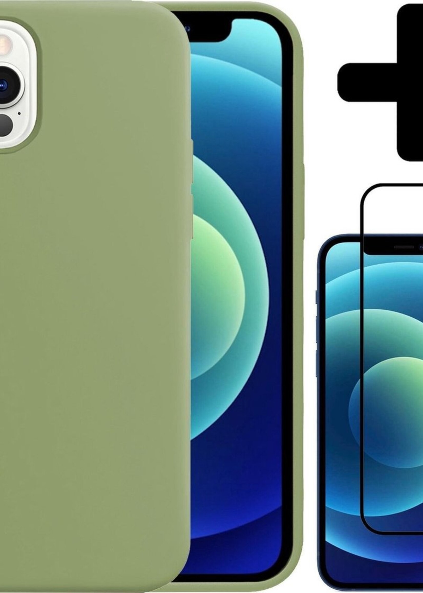 BTH Hoesje Geschikt voor iPhone 12 Pro Max Hoesje Siliconen Case Hoes Met Screenprotector - Hoes Geschikt voor iPhone 12 Pro Max Hoes Cover Case - Groen