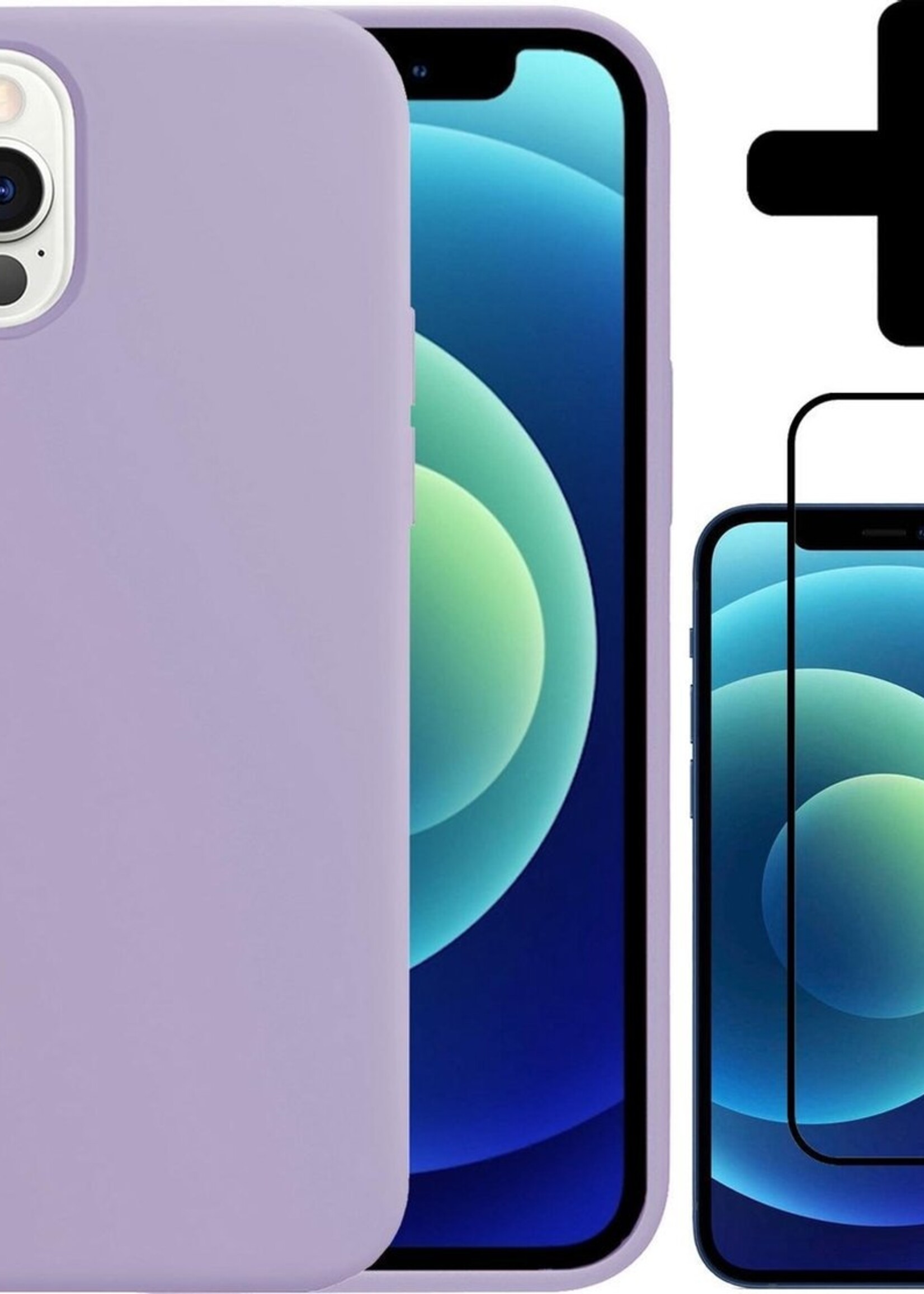BTH Hoesje Geschikt voor iPhone 12 Pro Max Hoesje Siliconen Case Hoes Met Screenprotector - Hoes Geschikt voor iPhone 12 Pro Max Hoes Cover Case - Lila