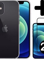 BTH BTH iPhone 12 Mini Hoesje Siliconen Transparant En 2x Screenprotector Full Cover
