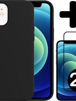BTH BTH iPhone 12 Mini Hoesje Siliconen Zwart En 2x Screenprotector Full Cover
