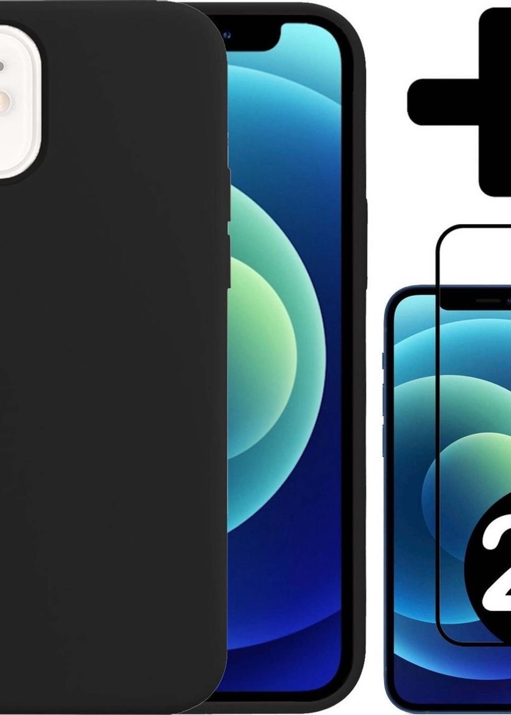 BTH Hoesje Geschikt voor iPhone 12 Mini Hoesje Siliconen Case Hoes Met 2x Screenprotector - Hoes Geschikt voor iPhone 12 Mini Hoes Cover Case - Zwart
