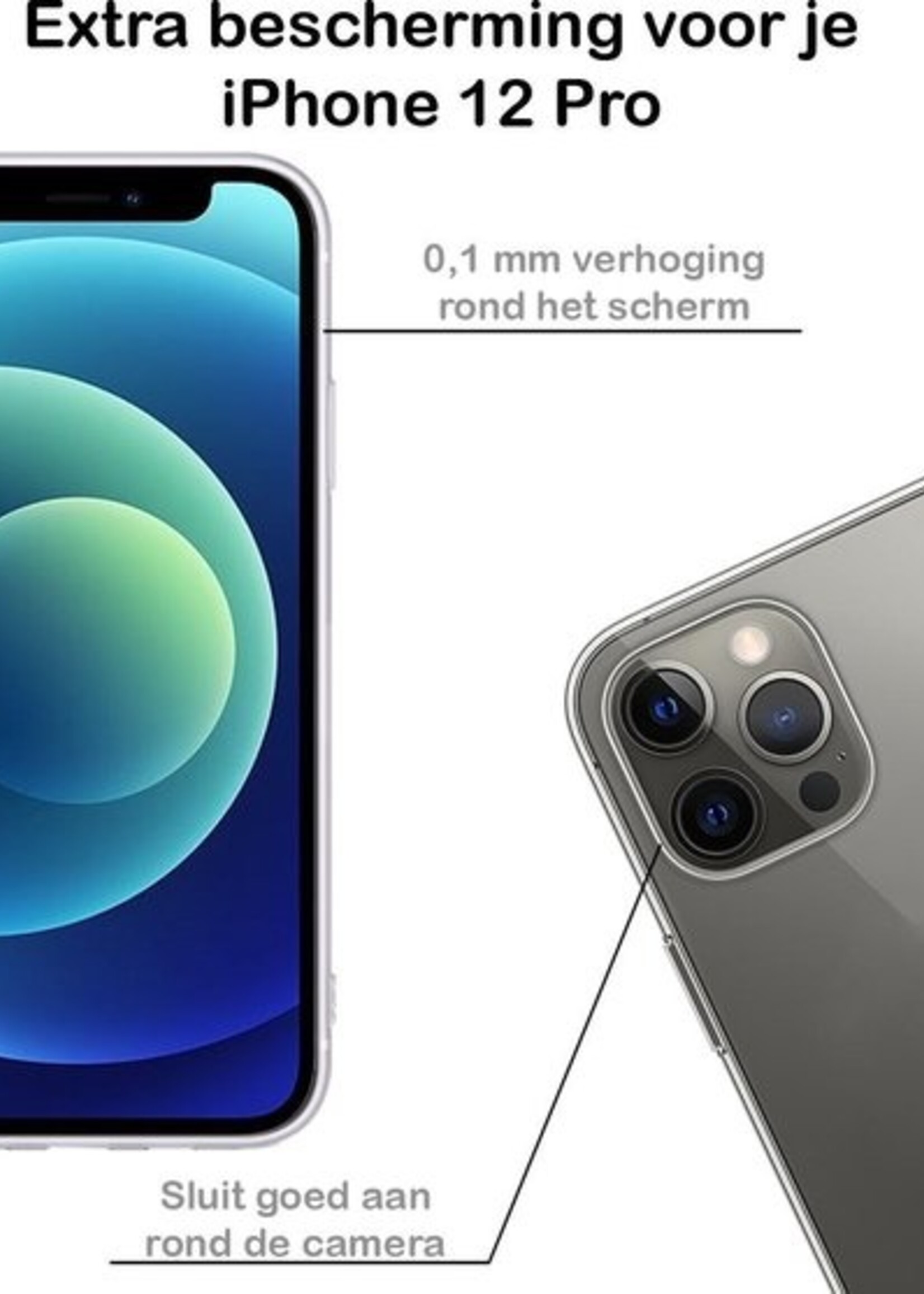 BTH Hoesje Geschikt voor iPhone 12 Pro Max Hoesje Siliconen Case Hoes Met 2x Screenprotector - Hoes Geschikt voor iPhone 12 Pro Max Hoes Cover Case - Transparant