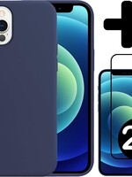 BTH BTH iPhone 12 Pro Max Hoesje Siliconen Donkerblauw En 2x Screenprotector Full Cover