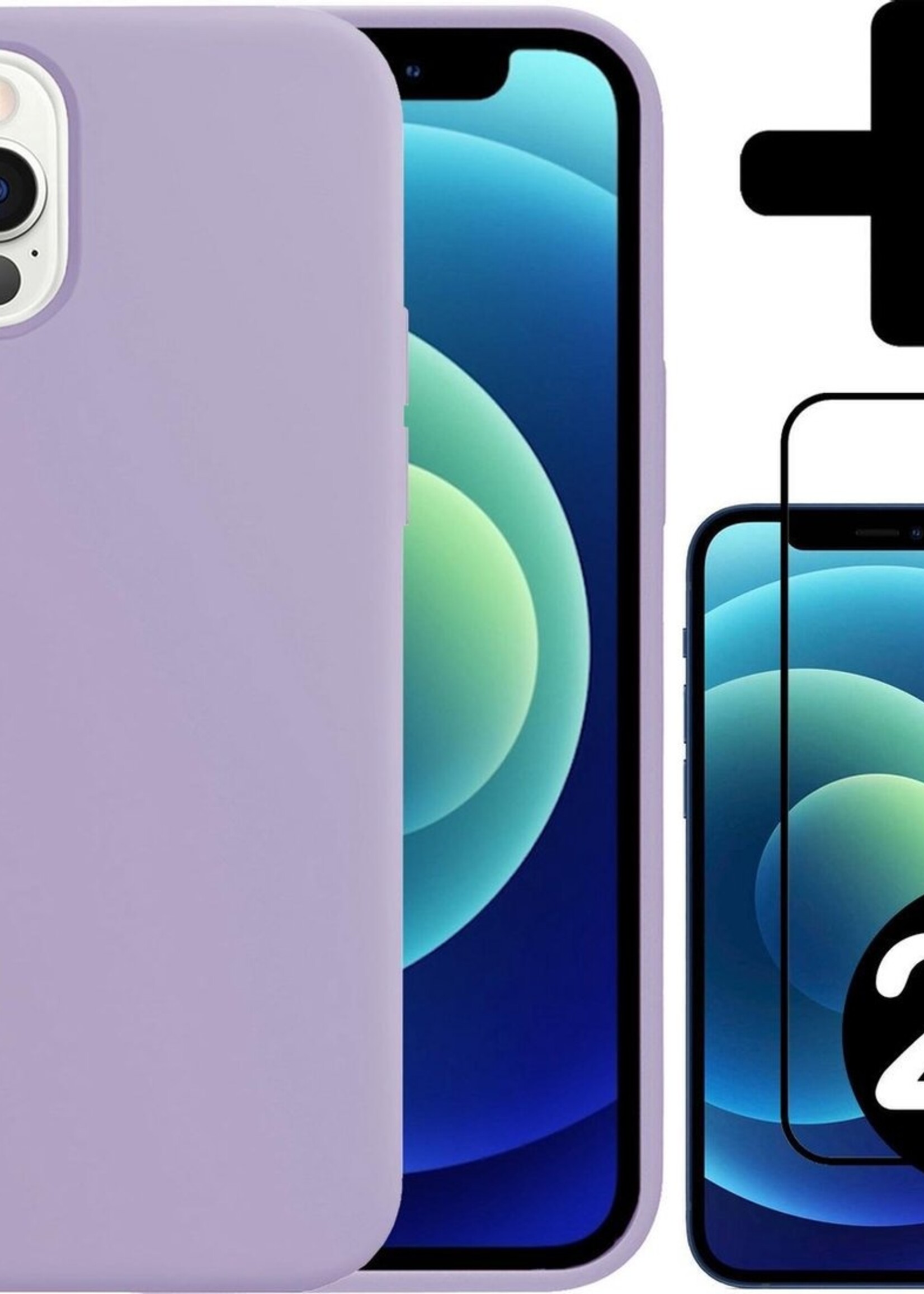 BTH Hoesje Geschikt voor iPhone 12 Pro Max Hoesje Siliconen Case Hoes Met 2x Screenprotector - Hoes Geschikt voor iPhone 12 Pro Max Hoes Cover Case - Lila