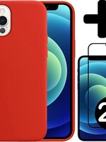 BTH BTH iPhone 12 Pro Max Hoesje Siliconen Rood En 2x Screenprotector Full Cover