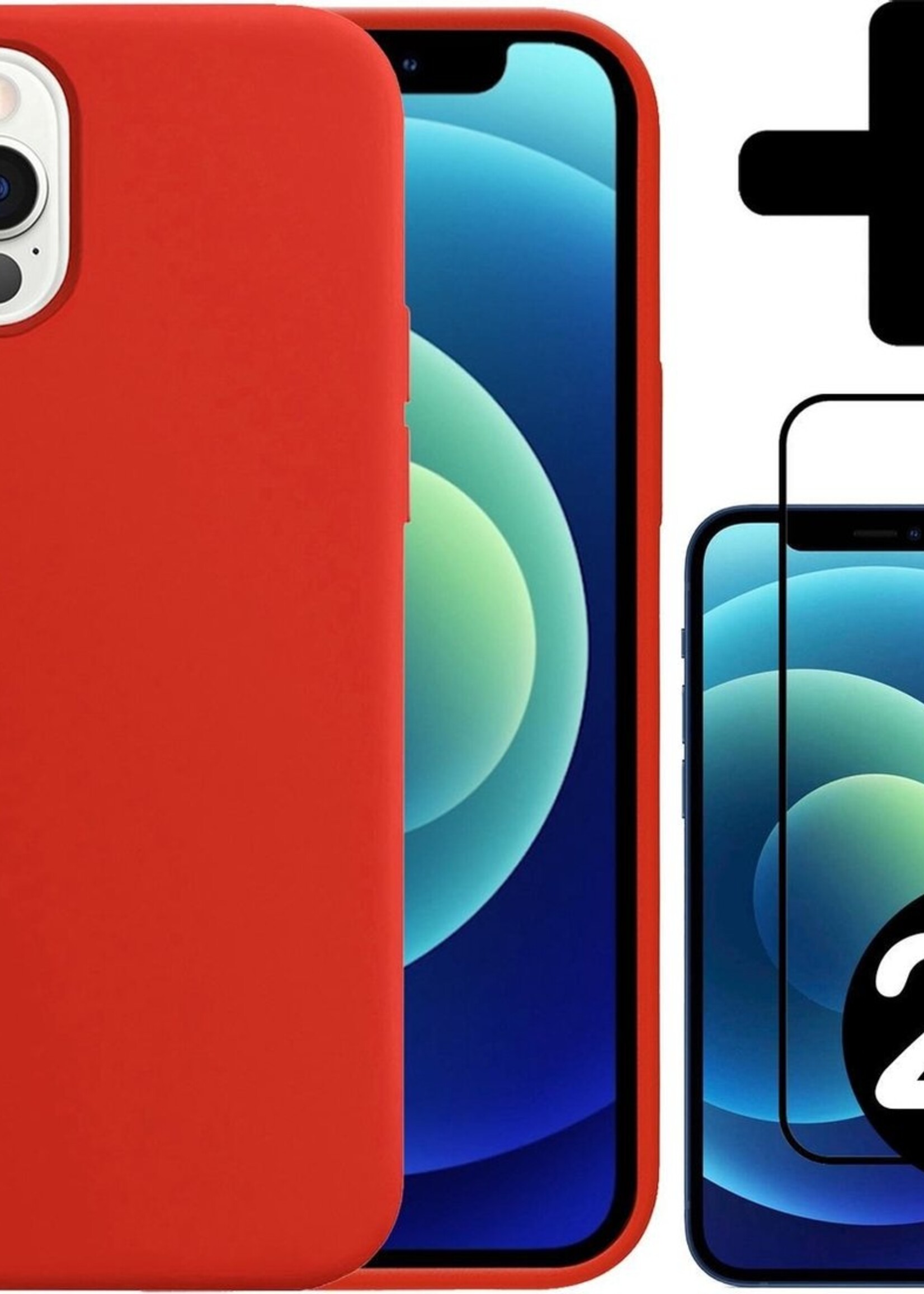 BTH Hoesje Geschikt voor iPhone 12 Pro Max Hoesje Siliconen Case Hoes Met 2x Screenprotector - Hoes Geschikt voor iPhone 12 Pro Max Hoes Cover Case - Rood