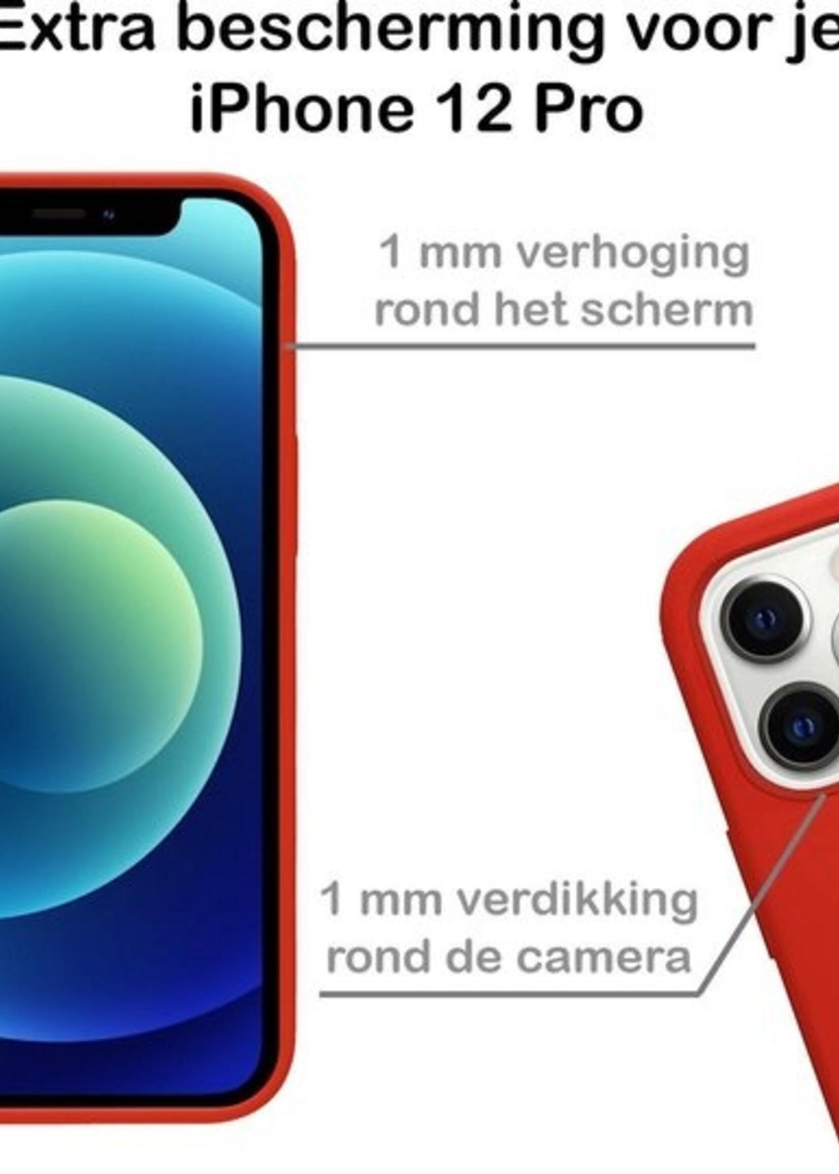 BTH Hoesje Geschikt voor iPhone 12 Pro Max Hoesje Siliconen Case Hoes Met 2x Screenprotector - Hoes Geschikt voor iPhone 12 Pro Max Hoes Cover Case - Rood
