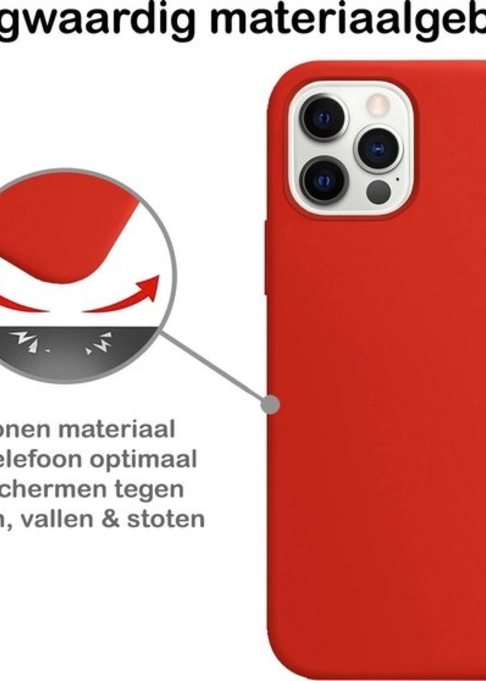 BTH Hoesje Geschikt voor iPhone 12 Pro Max Hoesje Siliconen Case Hoes Met 2x Screenprotector - Hoes Geschikt voor iPhone 12 Pro Max Hoes Cover Case - Rood