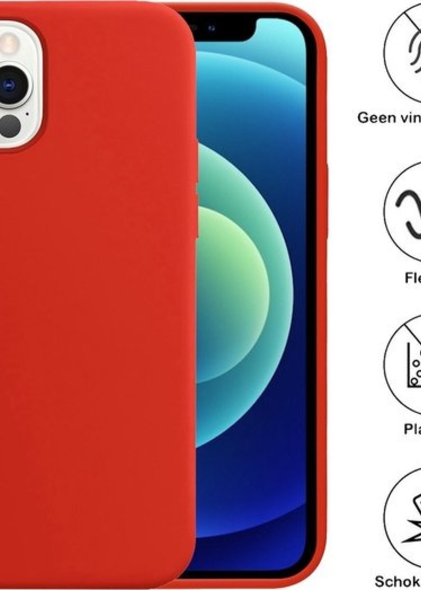 BTH Hoesje Geschikt voor iPhone 12 Pro Max Hoesje Siliconen Case Hoes Met 2x Screenprotector - Hoes Geschikt voor iPhone 12 Pro Max Hoes Cover Case - Rood
