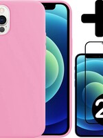 BTH BTH iPhone 12 Pro Max Hoesje Siliconen Roze En 2x Screenprotector Full Cover