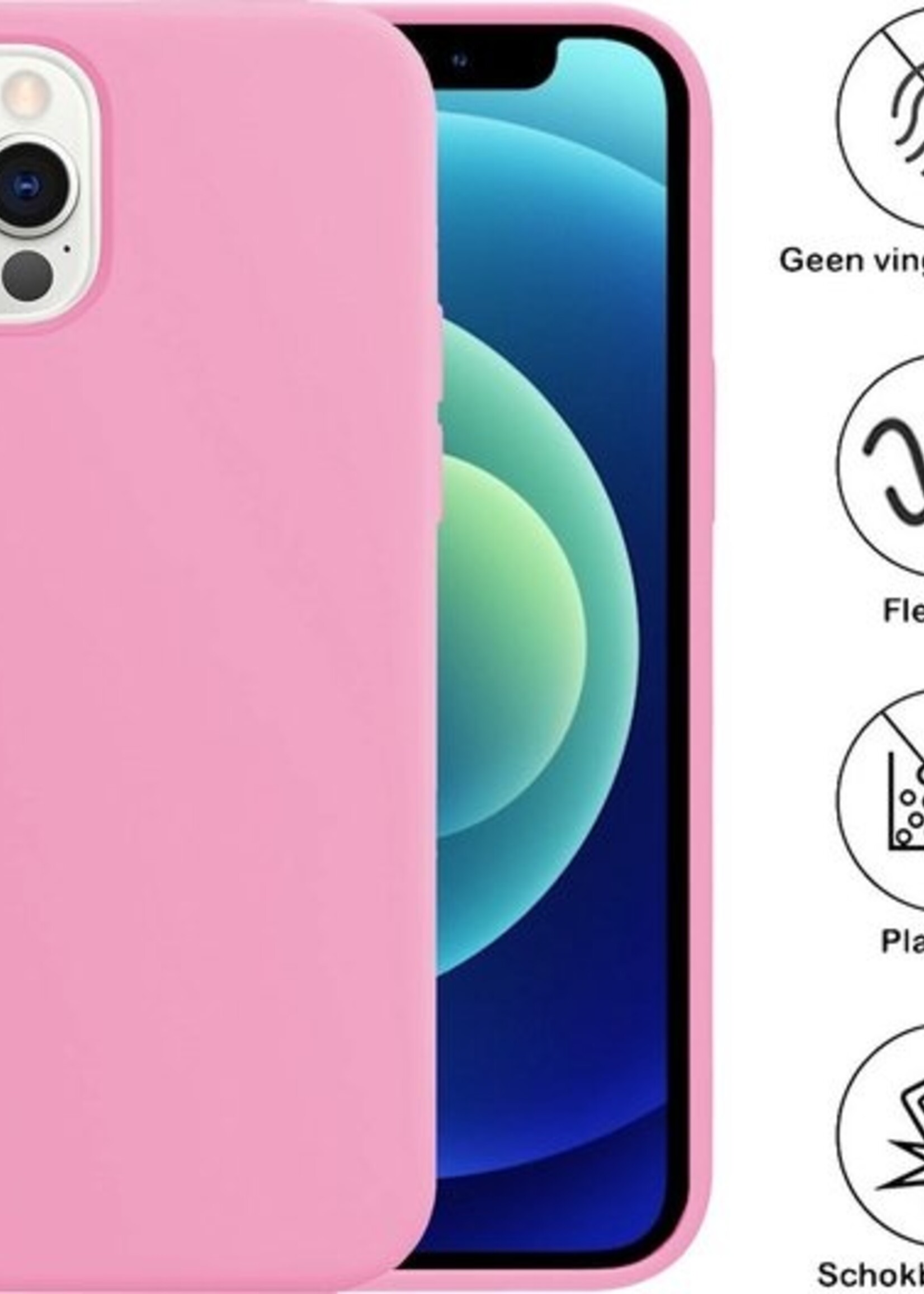 BTH Hoesje Geschikt voor iPhone 12 Pro Max Hoesje Siliconen Case Hoes Met 2x Screenprotector - Hoes Geschikt voor iPhone 12 Pro Max Hoes Cover Case - Lichtroze