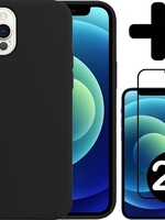 BTH BTH iPhone 12 Pro Max Hoesje Siliconen Zwart En 2x Screenprotector Full Cover
